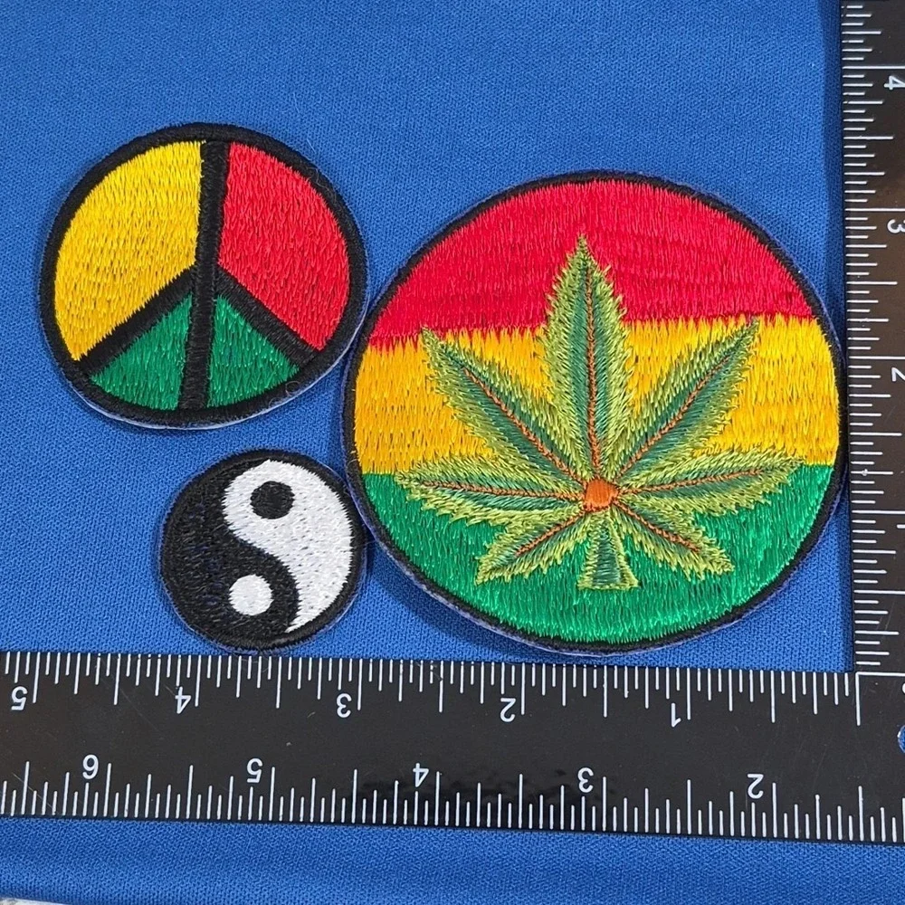 Embroidered Patches Peace Sign Yin Yang Rasta Pot Leaf Hippie Crafts